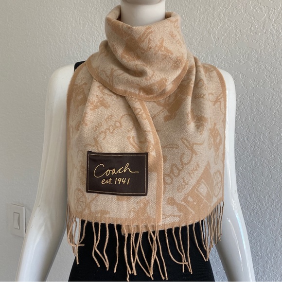 coach camel horse and carriage logo wool cashmere scarf - Picture 1 of 5